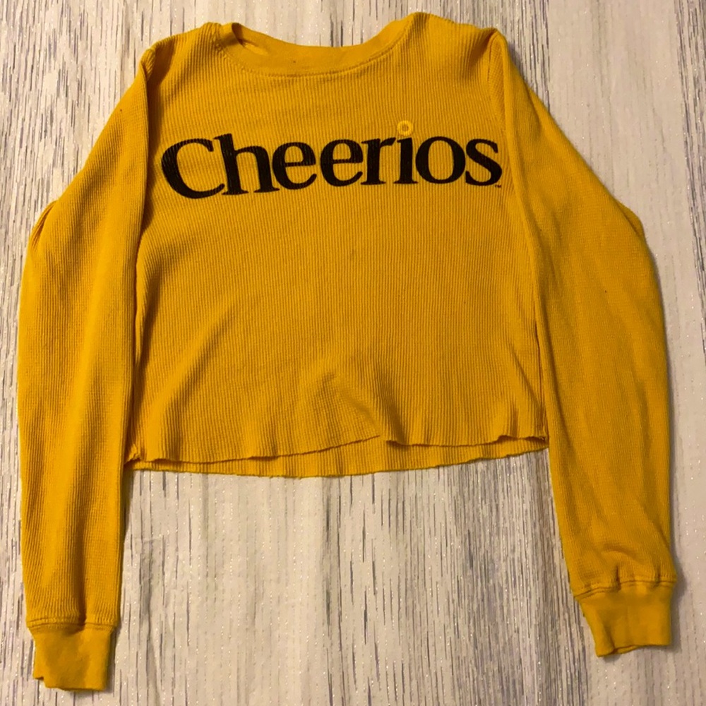 tillys XS yellow waffle knit cheerios crop top